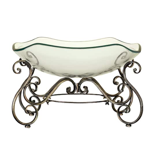 Brass Glass and Metal Traditional Serving Bowl, 14" x 21" x 16"